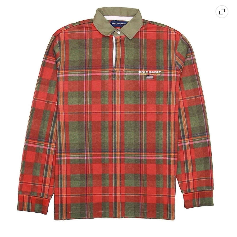 Polo Sport Ralph Lauren Pink Madras Plaid Long Sleeve Shirt Men’s XL